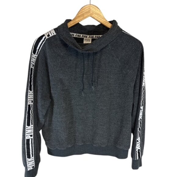 Victoria’s Secret PINK Pullover Funnel Neck Sweatshirt Size Small Gray /Black - Picture 1 of 8